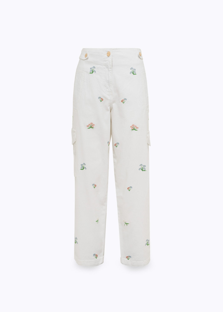 PANTALONI CARGO IN GABARDINA RICAMATA