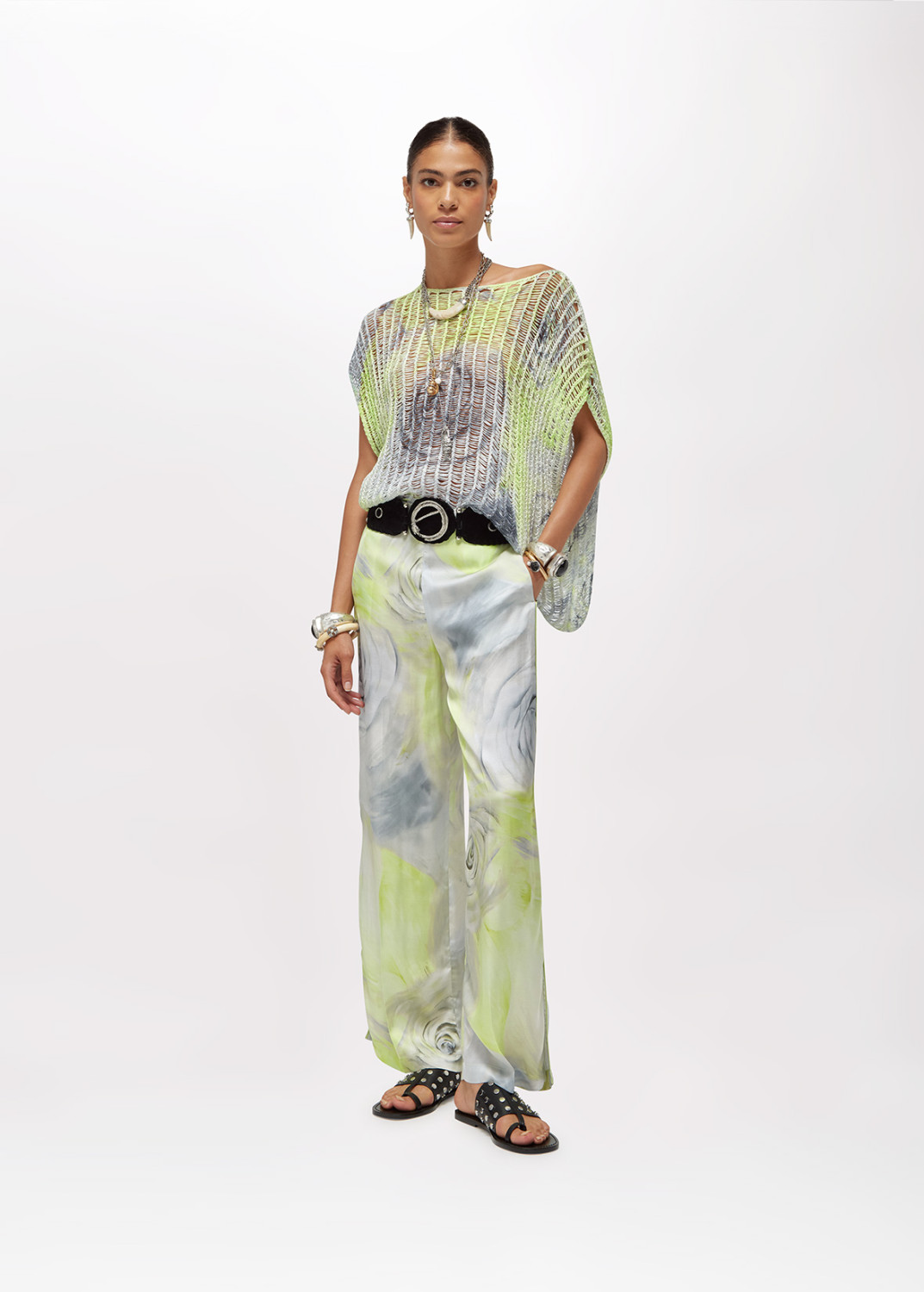 BLUGIRL: PANTALONI IN RASO CON STAMPA ROSE