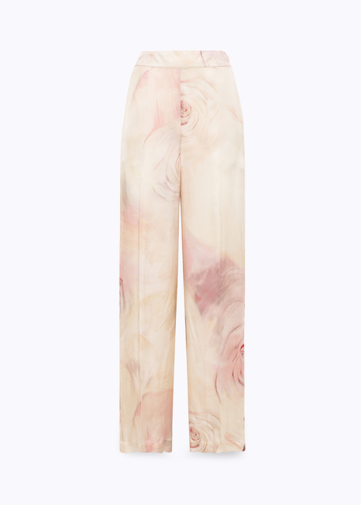 ROSE-PRINT SATIN TROUSERS