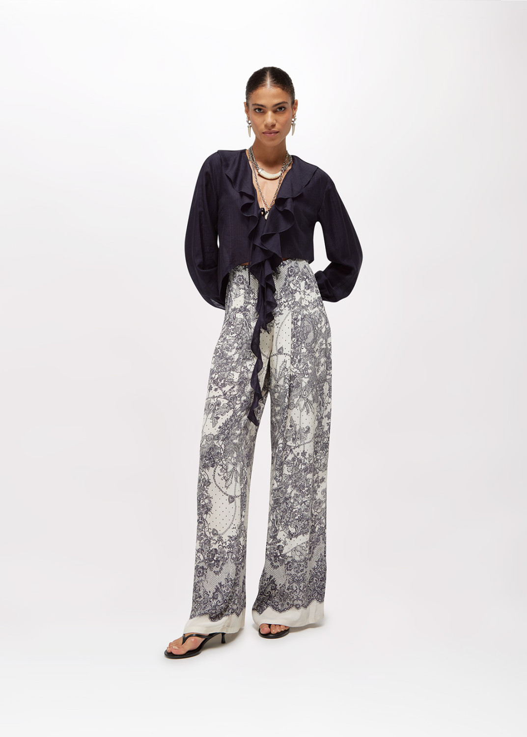 BLUGIRL: WIDE-LEG LACE-PRINT TROUSERS