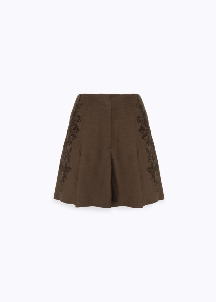 LINEN-BLEND SHORTS WITH EMBROIDERY