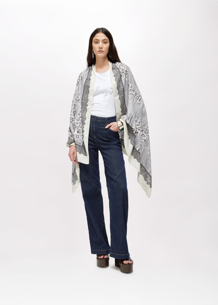 STOLE WITH ANIMALIER AND LACE PRINT