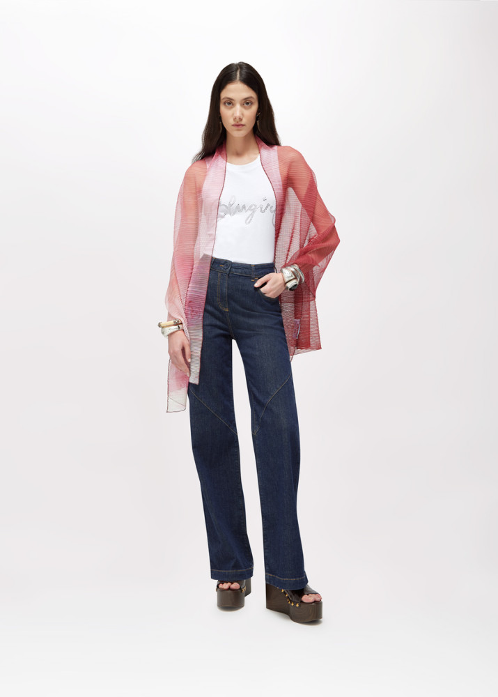 PLEATED TULLE STOLE WITH LACE PRINT