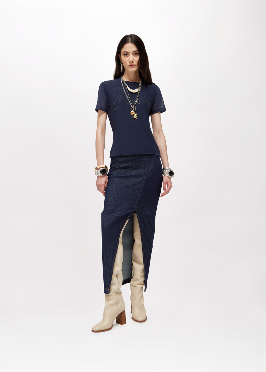 BLUGIRL: TULLE T-SHIRT WITH LOGO