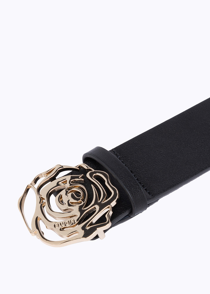 Regular size leather belt with rose decoration