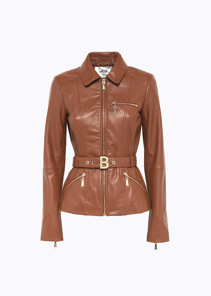 Fitted leather Jacket with belt
