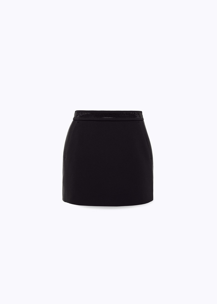 Stretch crêpe mini skirt with rhinestones