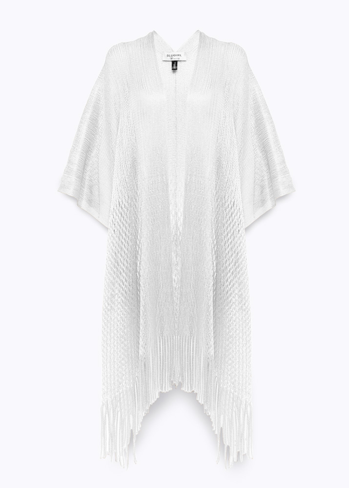 Mesh poncho with fringes