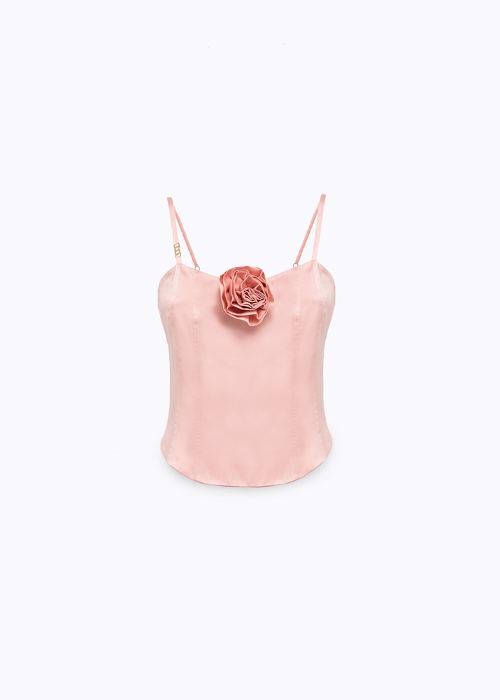 Corset top in satin with rose decoration