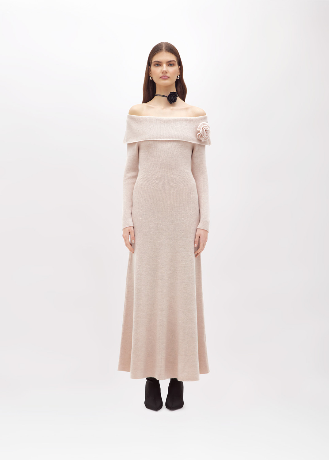 BLUGIRL: OFF-SHOULDER WOOL DRESS WITH BROOCH