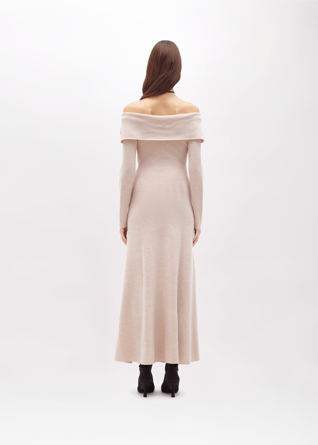 BLUGIRL: OFF-SHOULDER WOOL DRESS WITH BROOCH