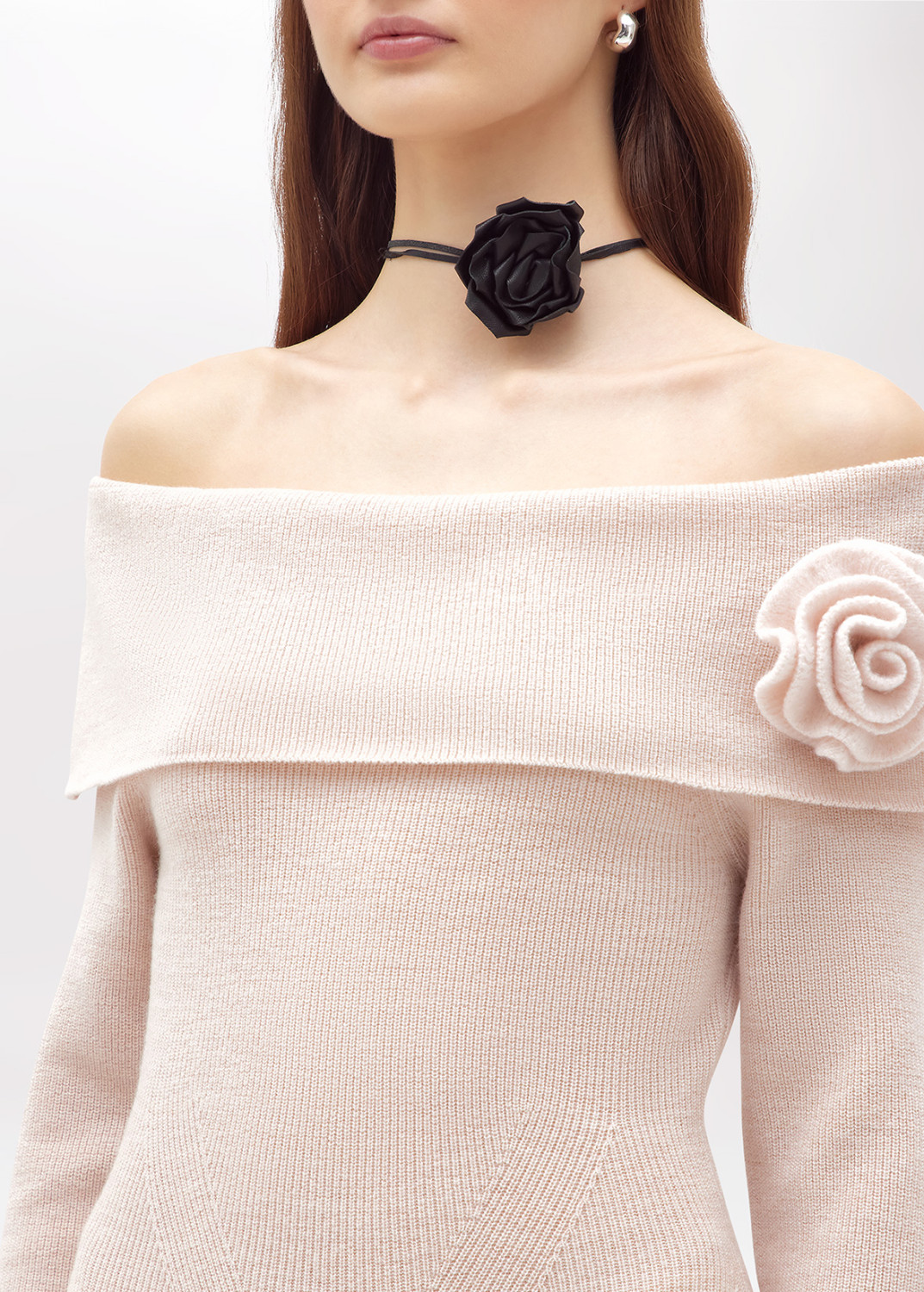 BLUGIRL: OFF-SHOULDER WOOL DRESS WITH BROOCH