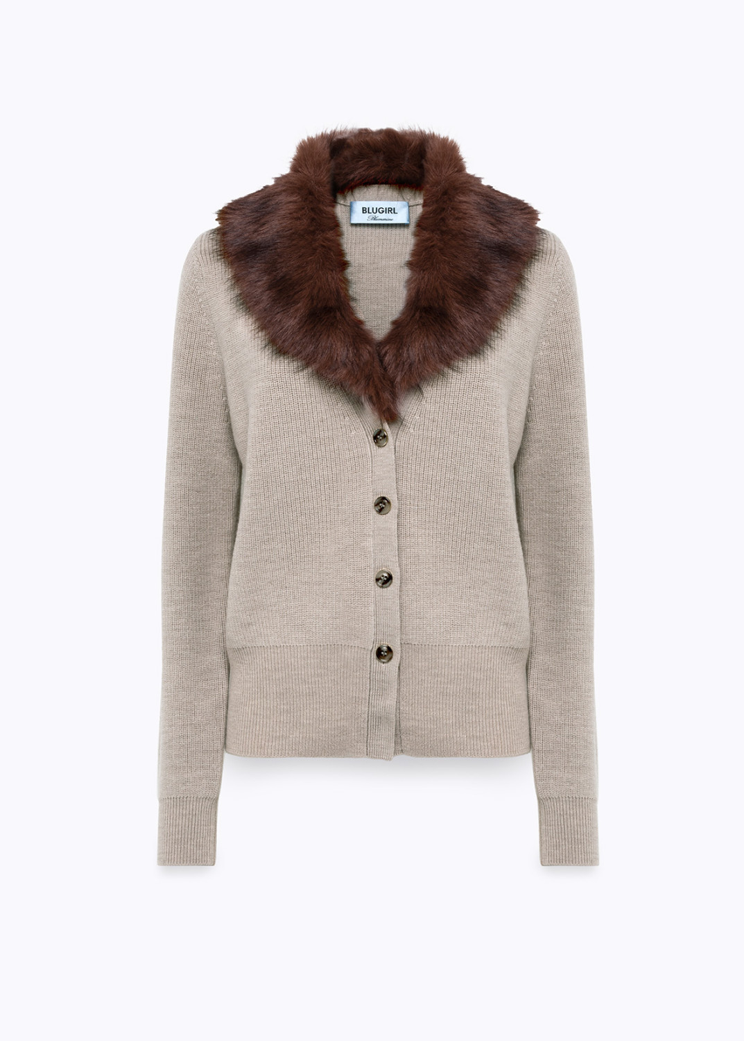 BLUGIRL: WOOL CARDIGAN WITH FAUX FUR