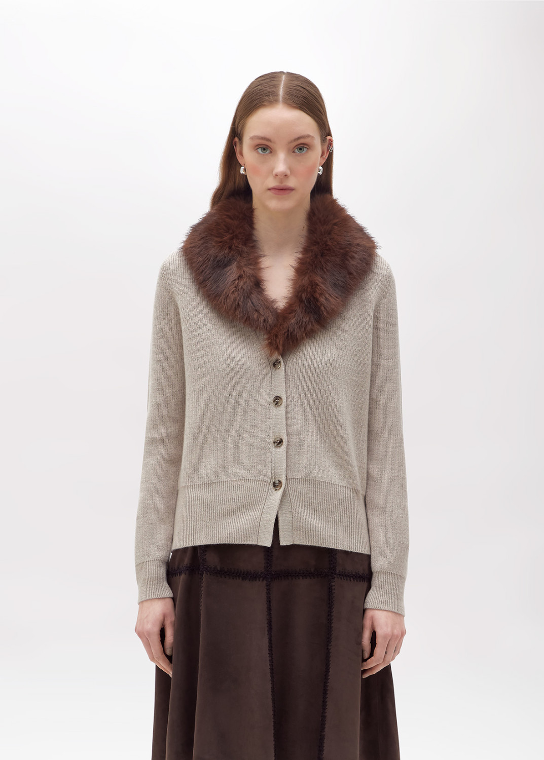 BLUGIRL: WOOL CARDIGAN WITH FAUX FUR