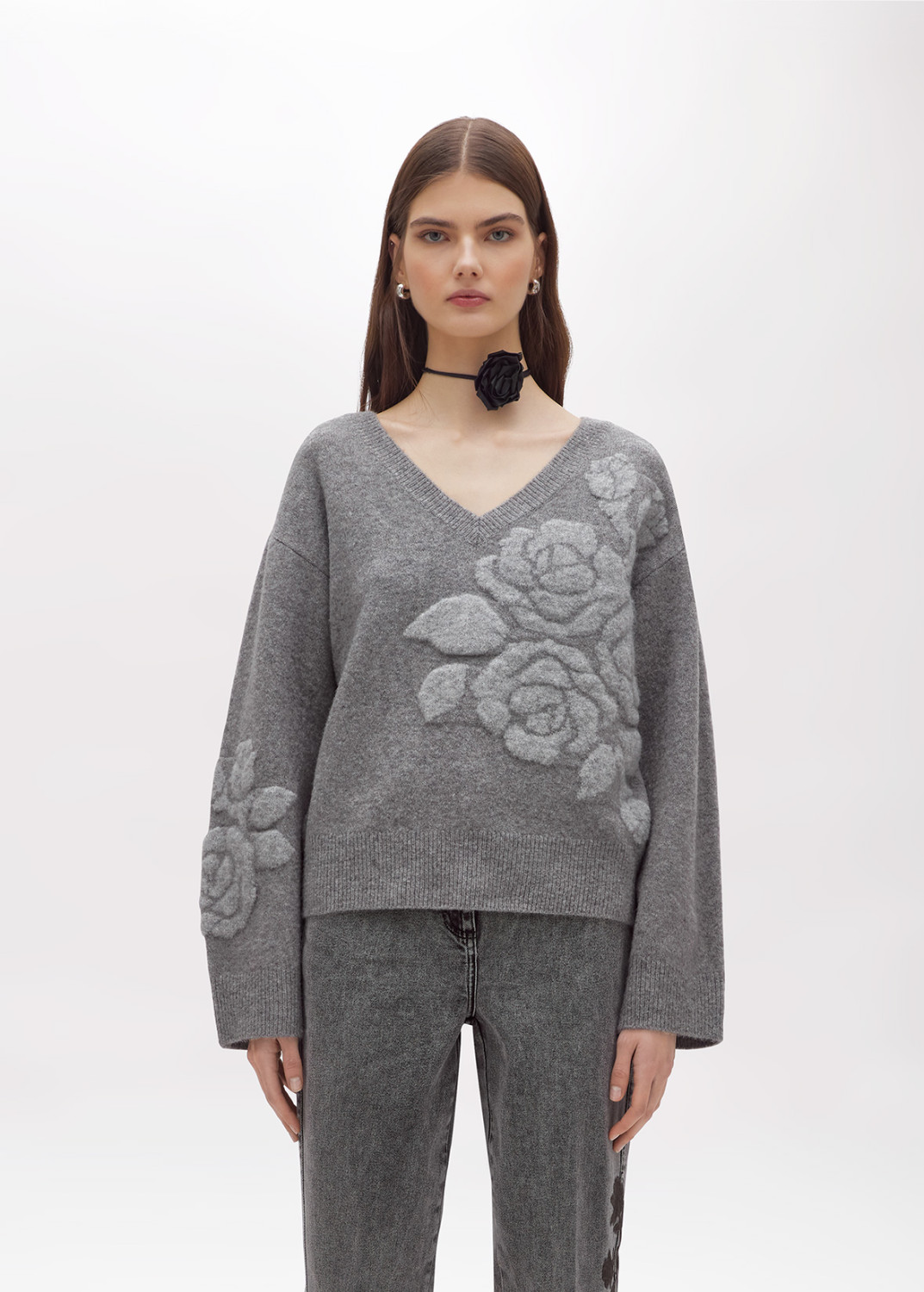 BLUGIRL: JACQUARD SWEATER WITH ROSE INTARSIA