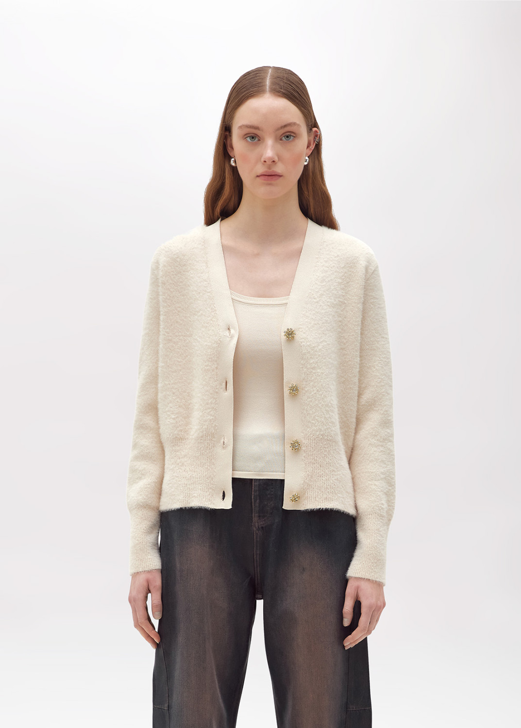 BLUGIRL: CARDIGAN AND KNIT TOP WITH FUR EFFECT