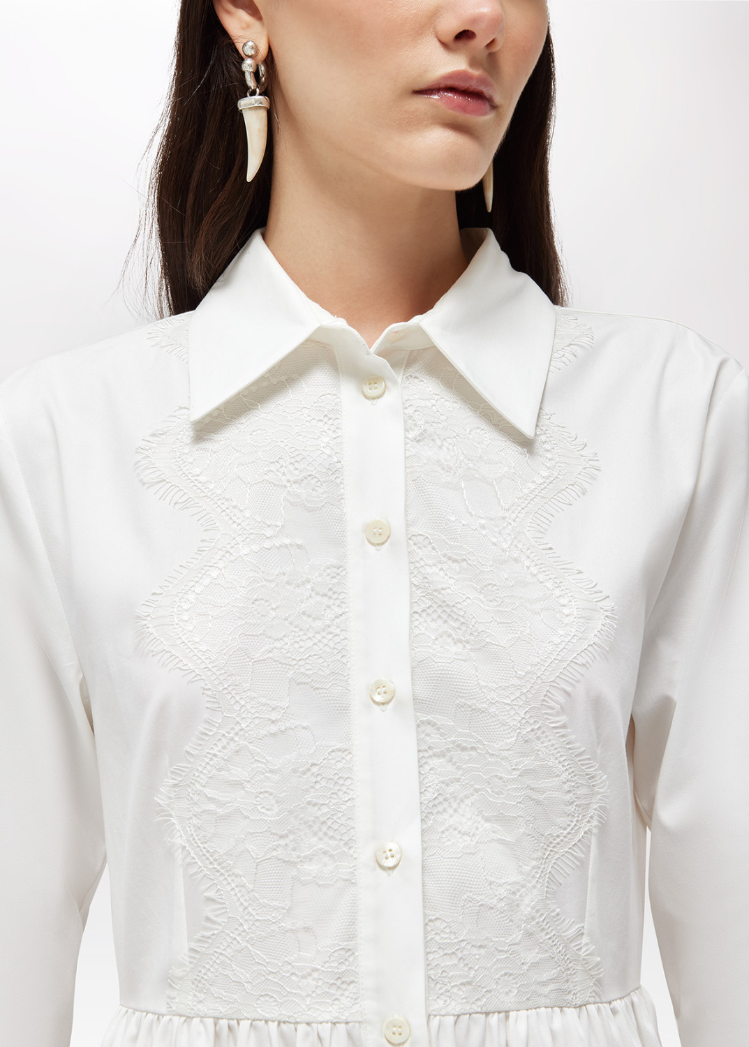 BLUGIRL: ABITO LUNGO CHEMISIER IN COTONE CON PIZZO