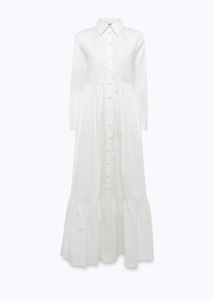 LONG COTTON SHIRT DRESS WITH LACE