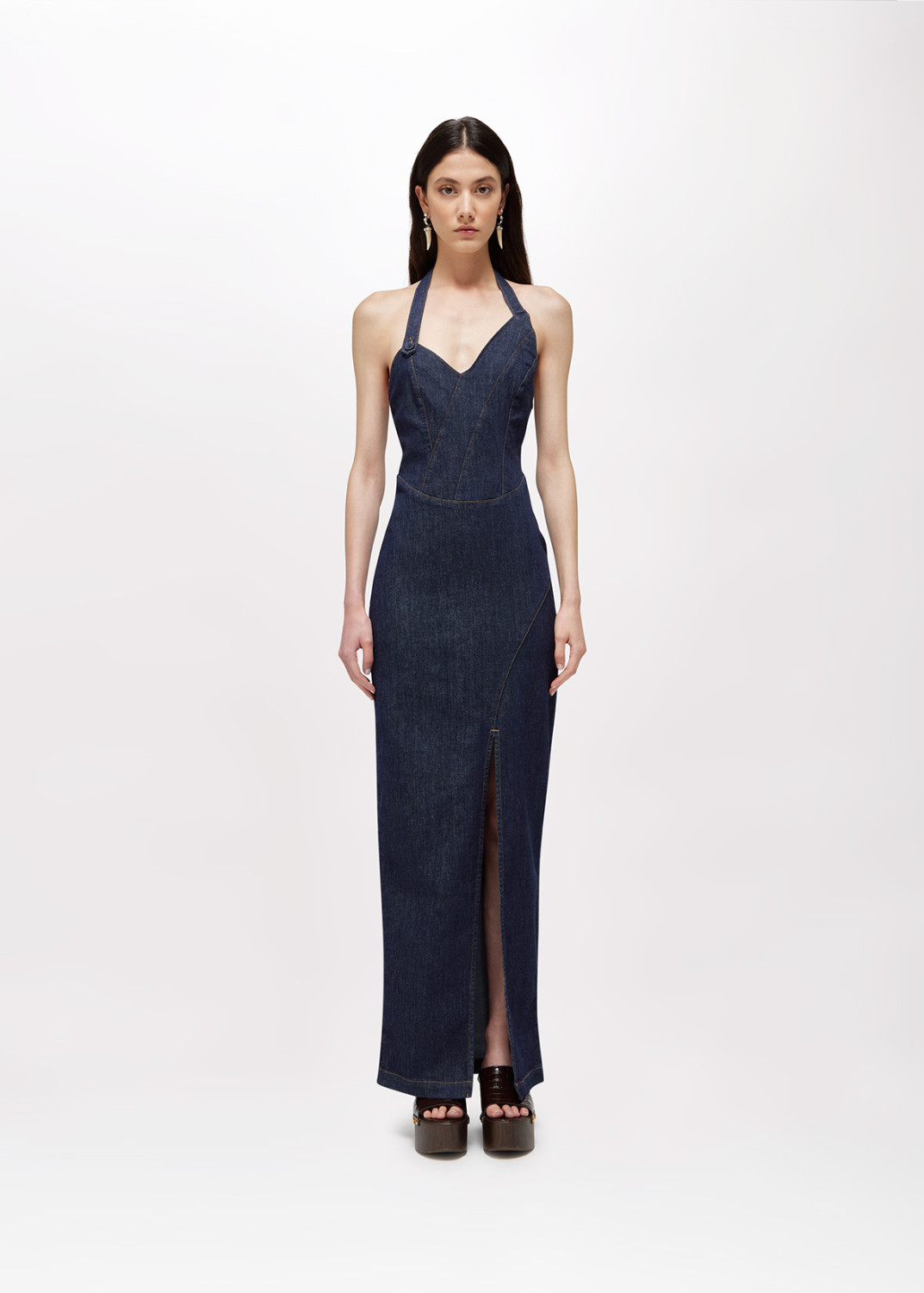 BLUGIRL: ABITO LUNGO IN DENIM CON SPILLA