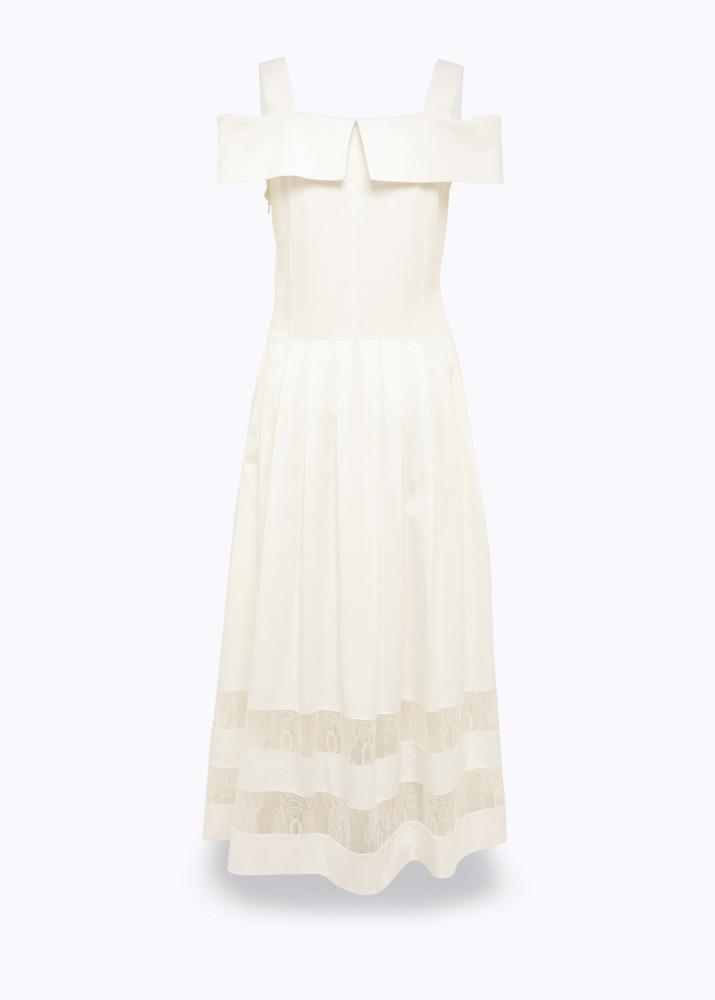 ABITO MIDI IN COTONE E PIZZO