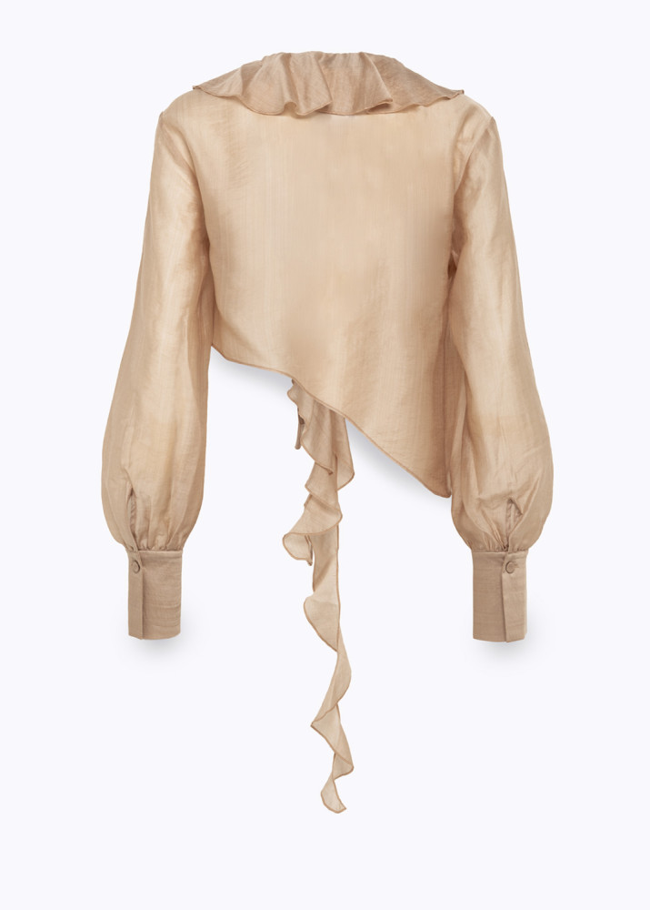 CROPPED LYOCELL BLOUSE WITH RUFFLES