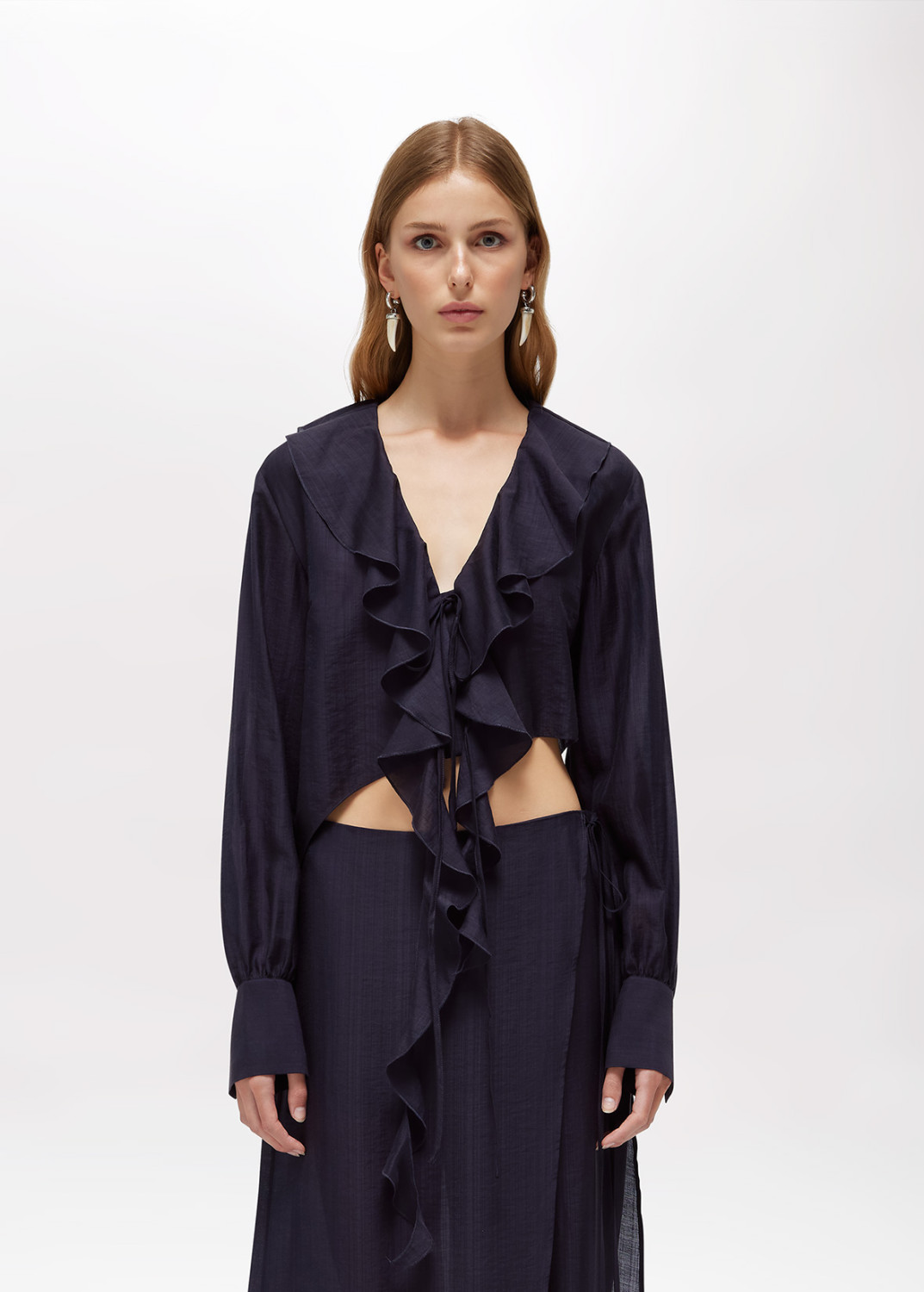 BLUGIRL: CROPPED LYOCELL BLOUSE WITH RUFFLES