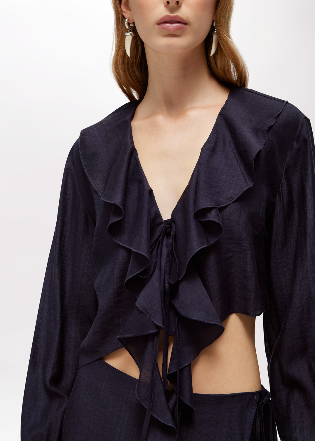 BLUGIRL: CROPPED LYOCELL BLOUSE WITH RUFFLES