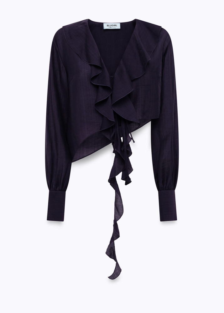 CROPPED LYOCELL BLOUSE WITH RUFFLES