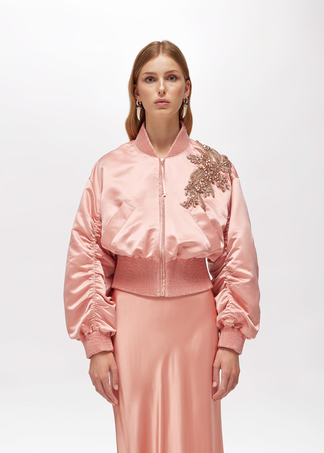 BLUGIRL: BOMBER CORTO IN DUCHESSE CON RICAMO