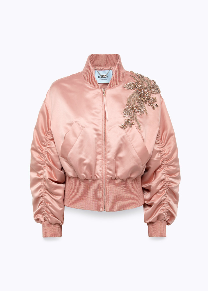 CROPPED DUCHESSE BOMBER JACKET WITH EMBROIDERY