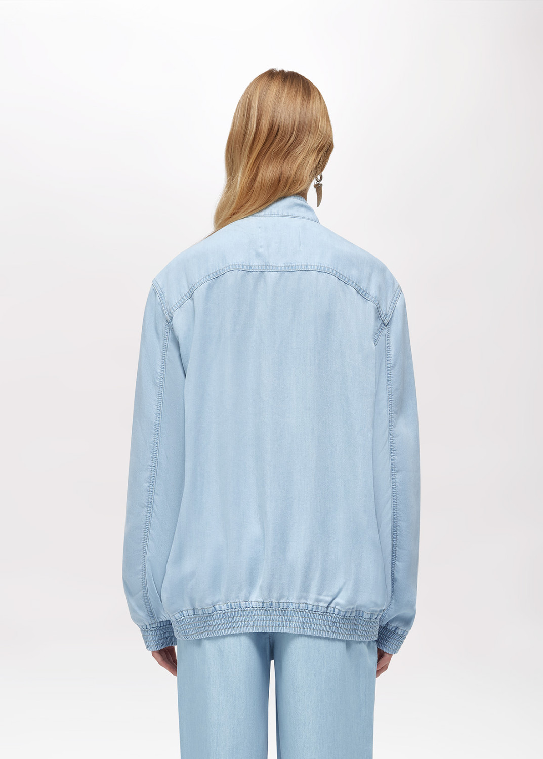 BLUGIRL: LYOCELL DENIM BOMBER JACKET WITH ROSE BROOCH