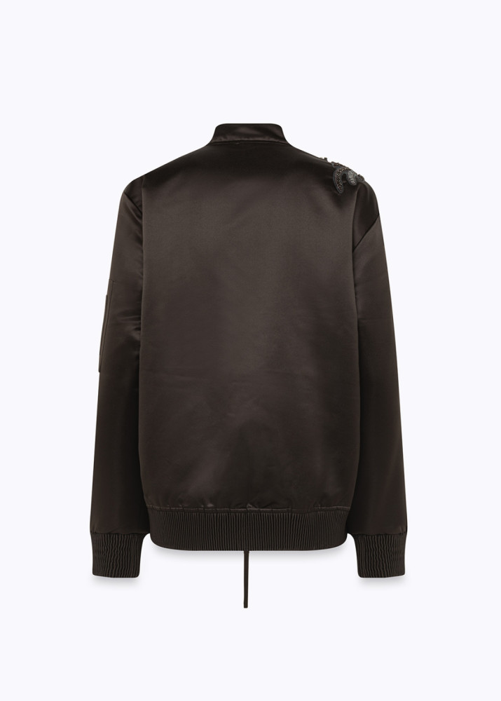 Satin Bomber Jacket with Embroidery