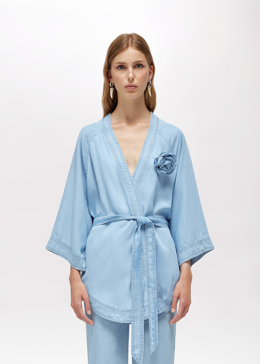 BLUGIRL: KIMONO-STYLE LYOCELL DENIM SHIRT