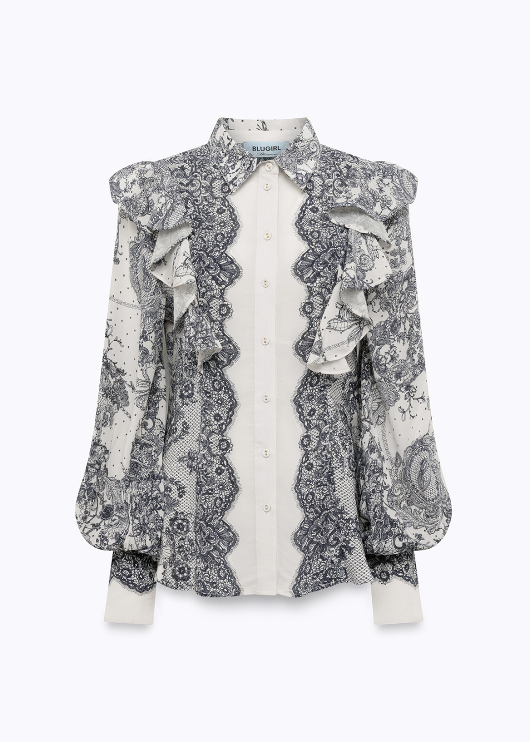 BLUGIRL: CAMICIA CON STAMPA PIZZO E VOLANT