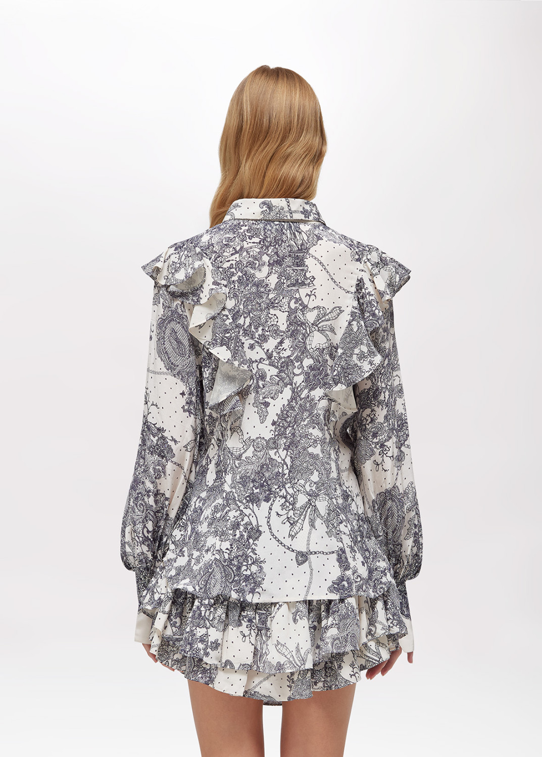 BLUGIRL: CAMICIA CON STAMPA PIZZO E VOLANT