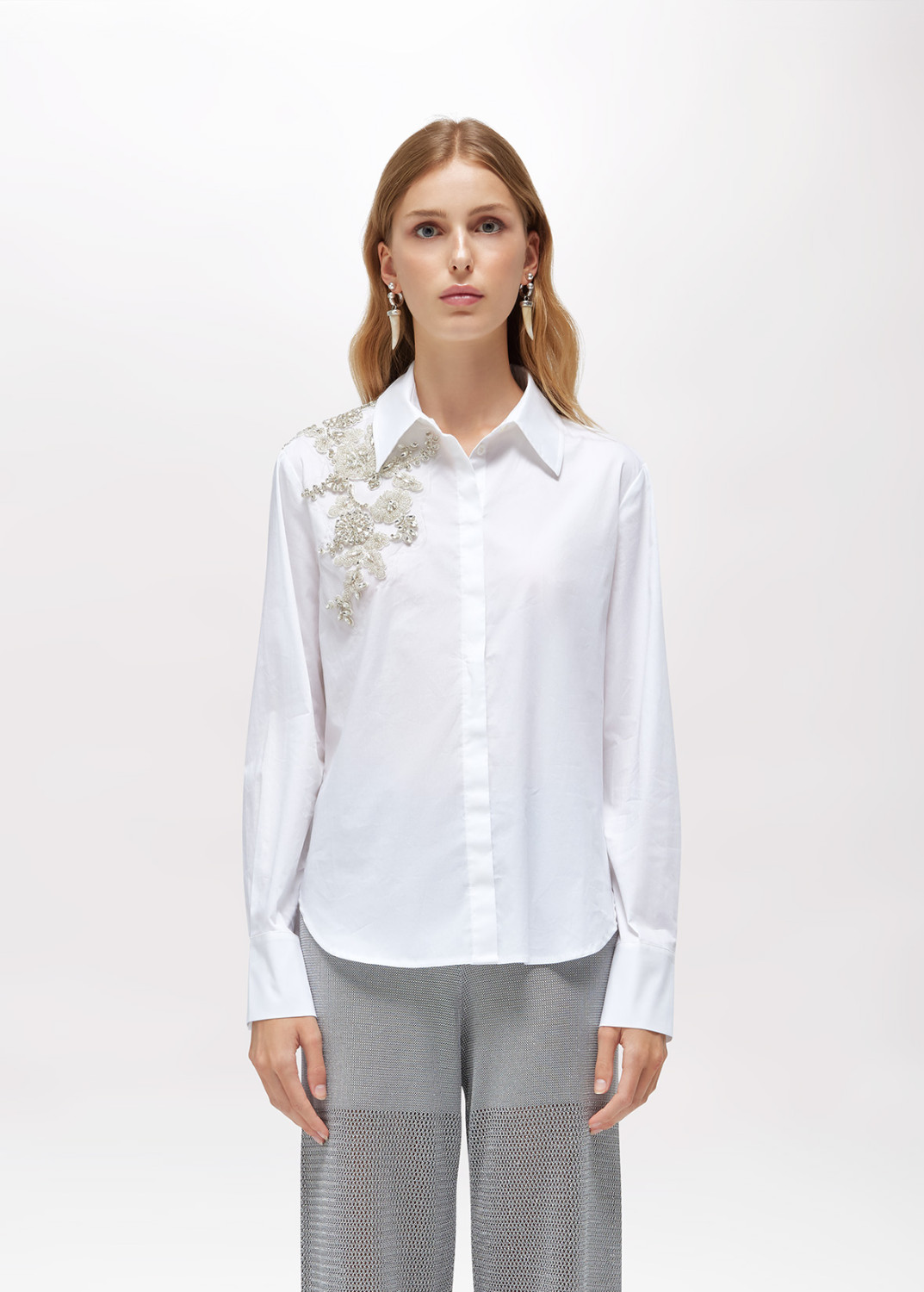 BLUGIRL: POPLIN SHIRT WITH CRYSTAL EMBROIDERY