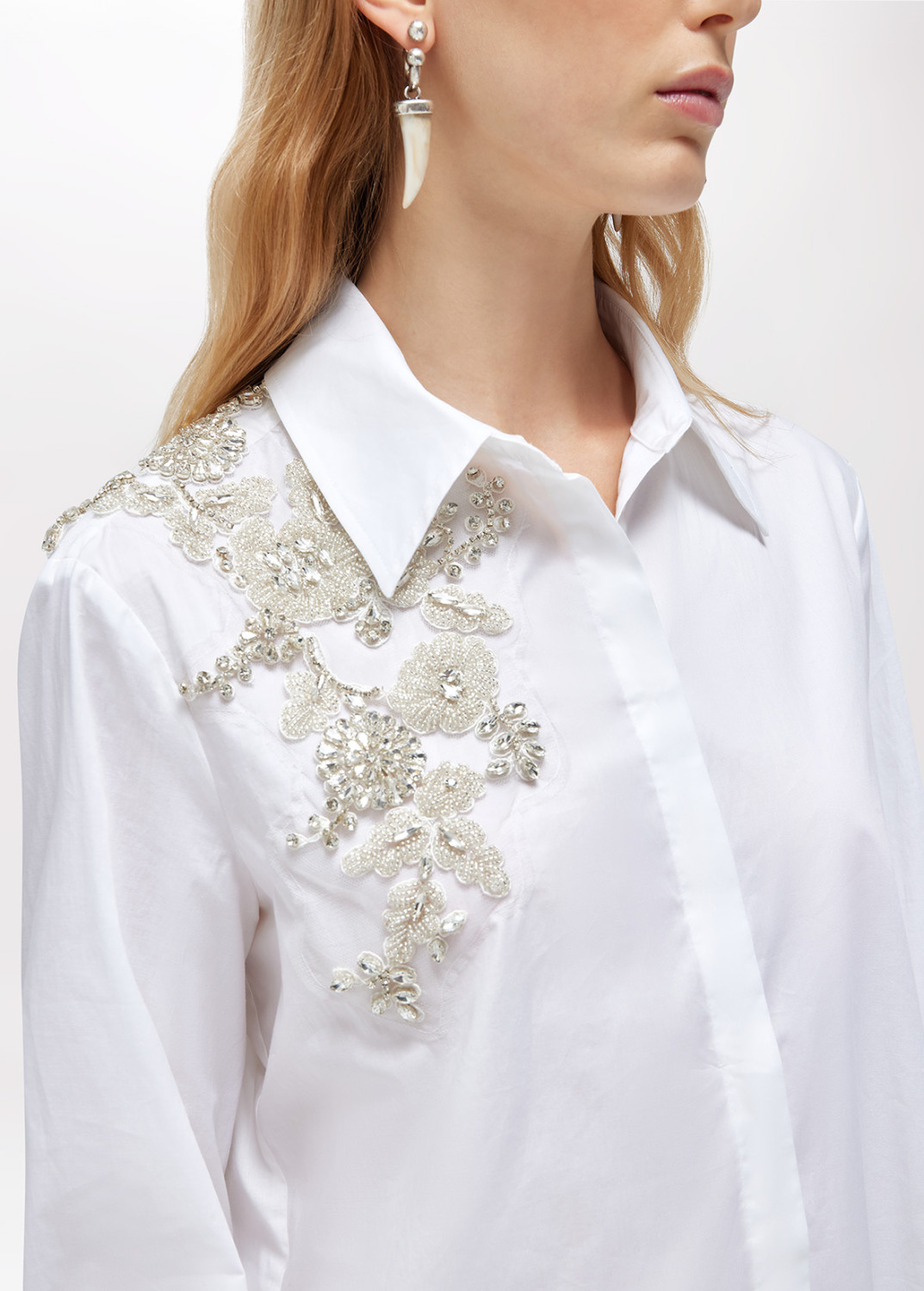 BLUGIRL: POPLIN SHIRT WITH CRYSTAL EMBROIDERY