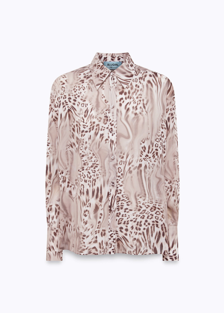 ANIMAL-PRINT STRETCH SILK SHIRT
