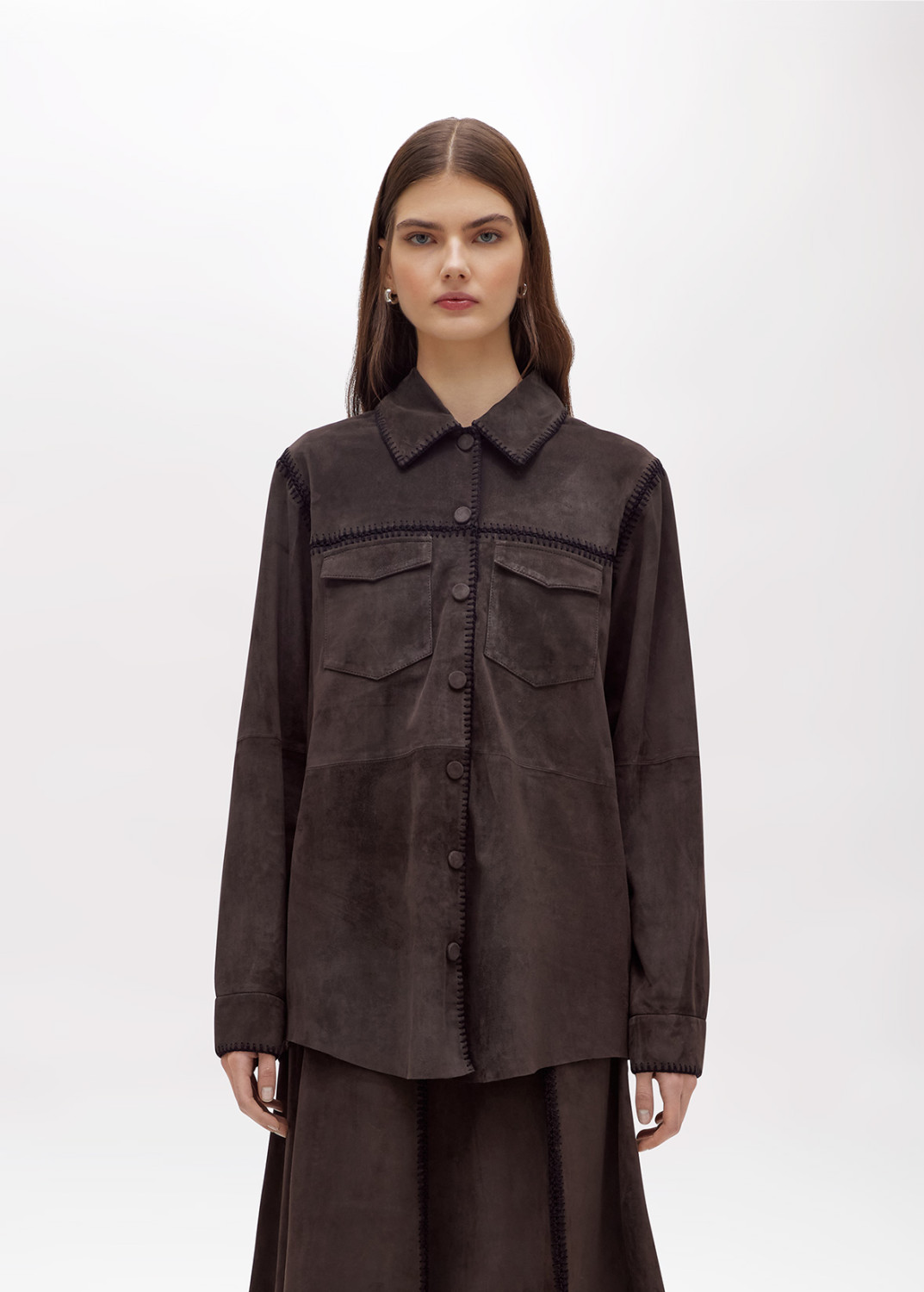 BLUGIRL: SUEDE SHIRT WITH CROCHET