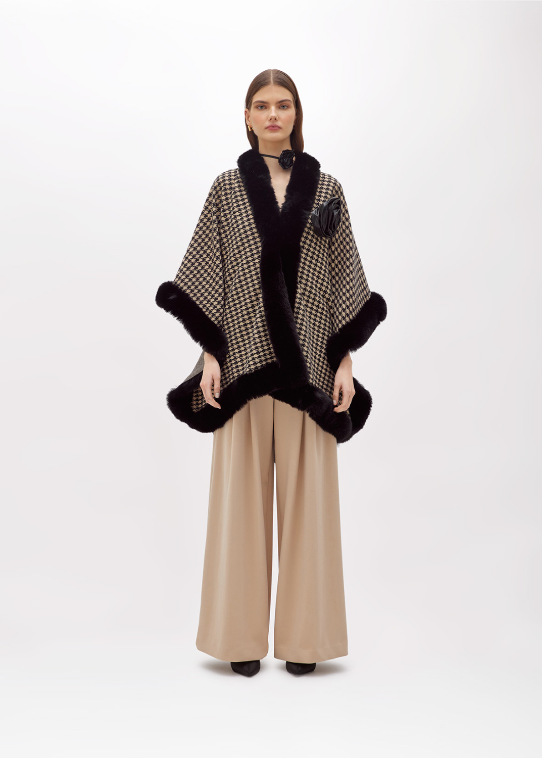 BLUGIRL: CAPPA IN PIED-DE-POULE E FAUX FUR