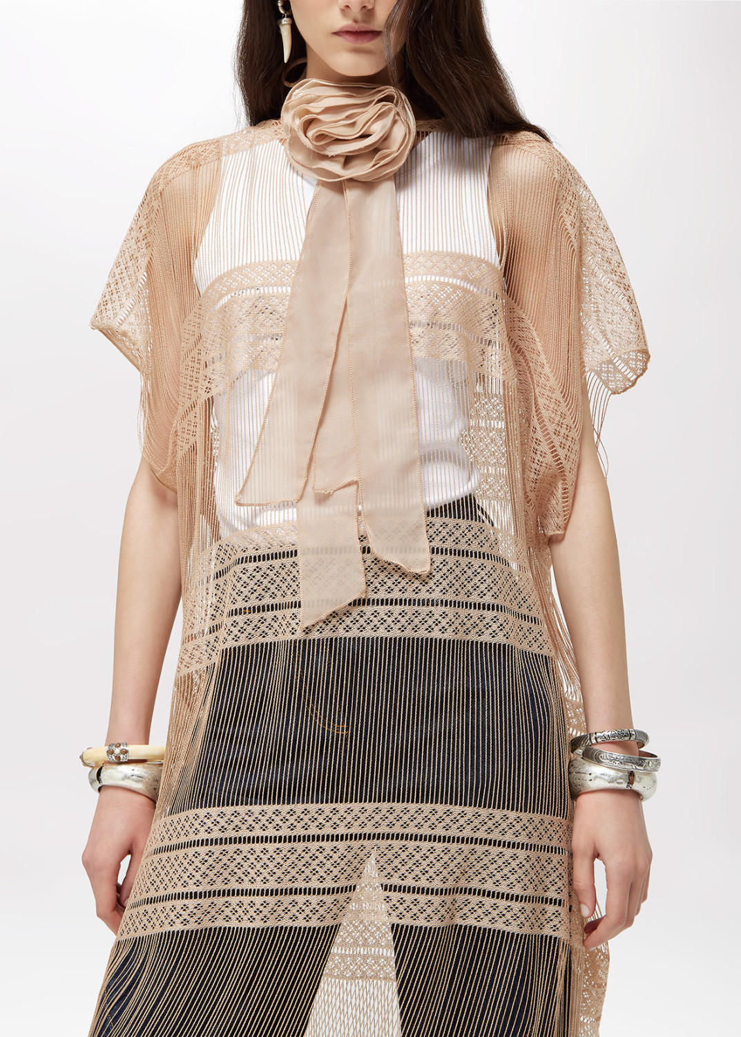 BLUGIRL: LONG TULLE CAPE WITH FRINGE