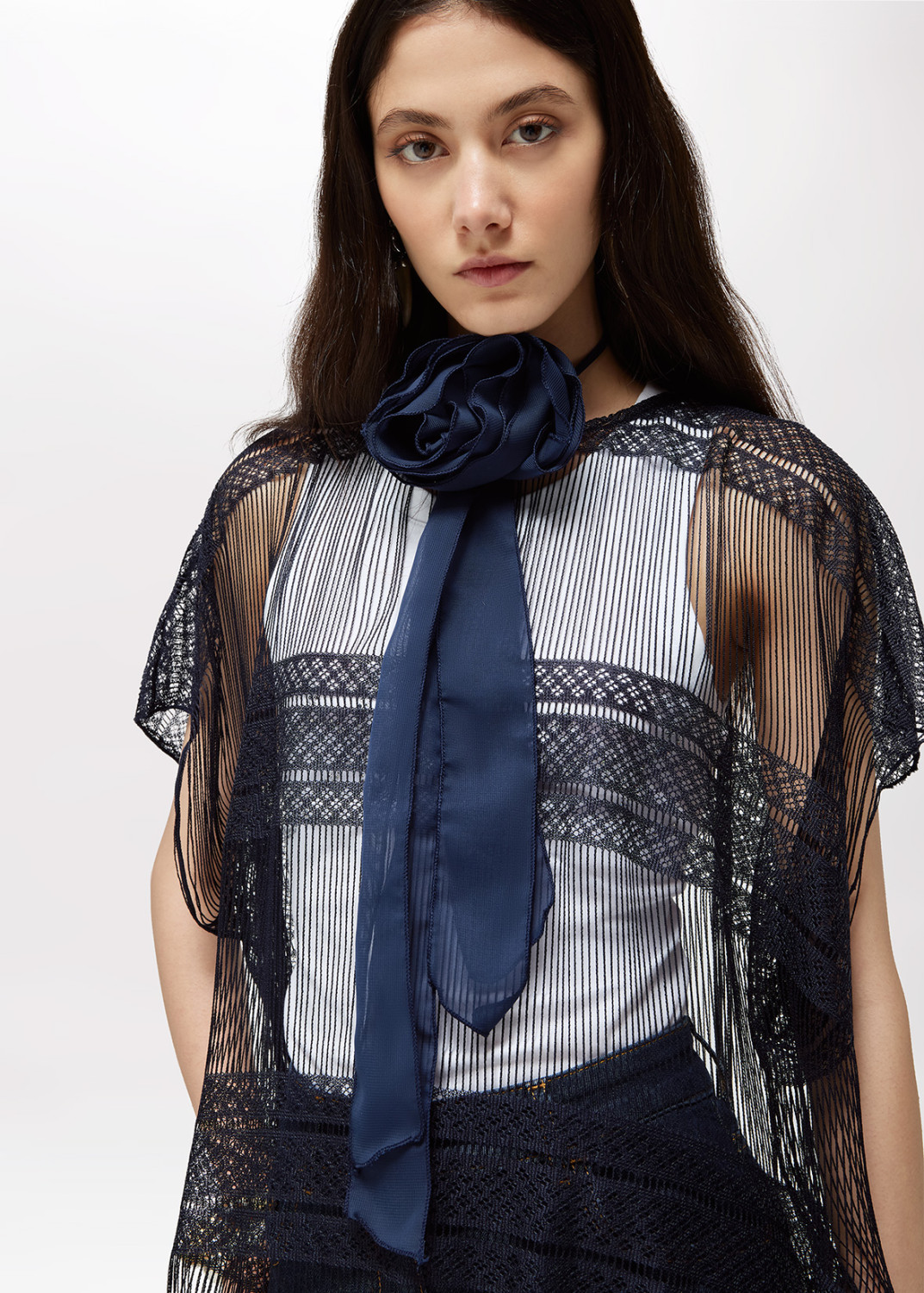 BLUGIRL: LONG TULLE CAPE WITH FRINGE
