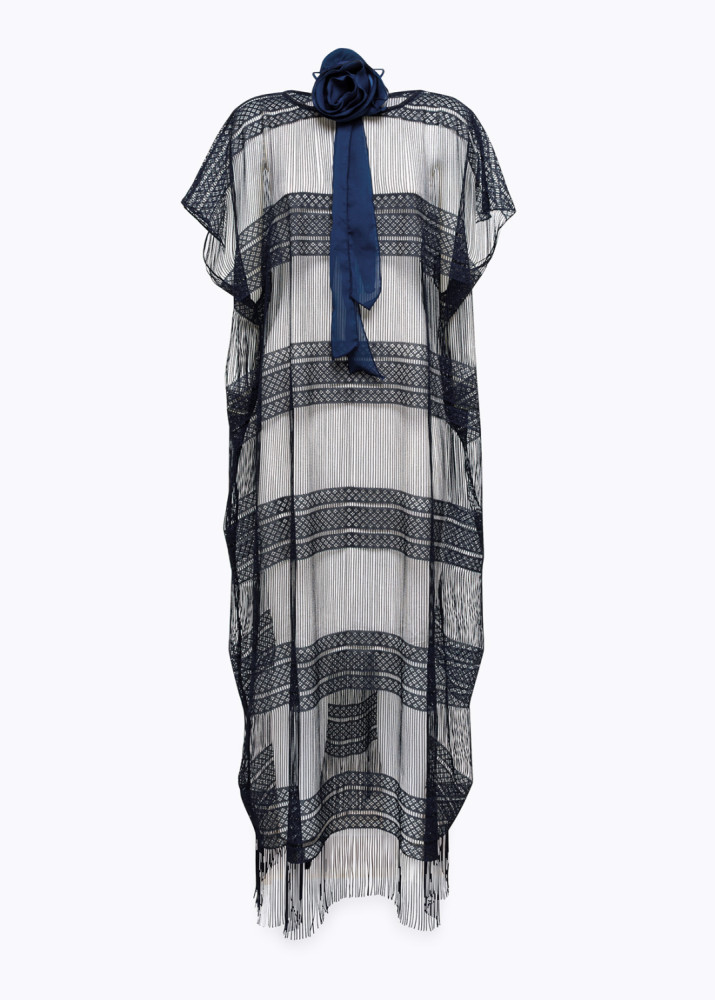 LONG TULLE CAPE WITH FRINGE