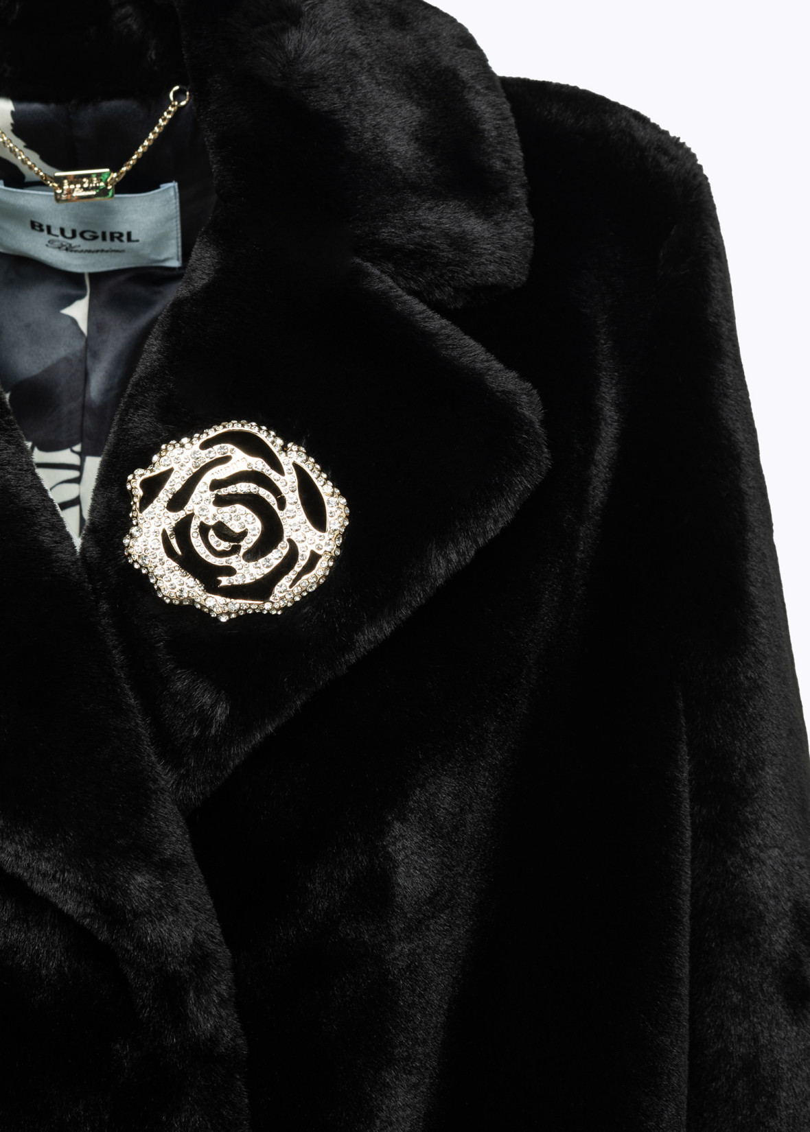 Faux Fur Coat With Brooch | Blugirl