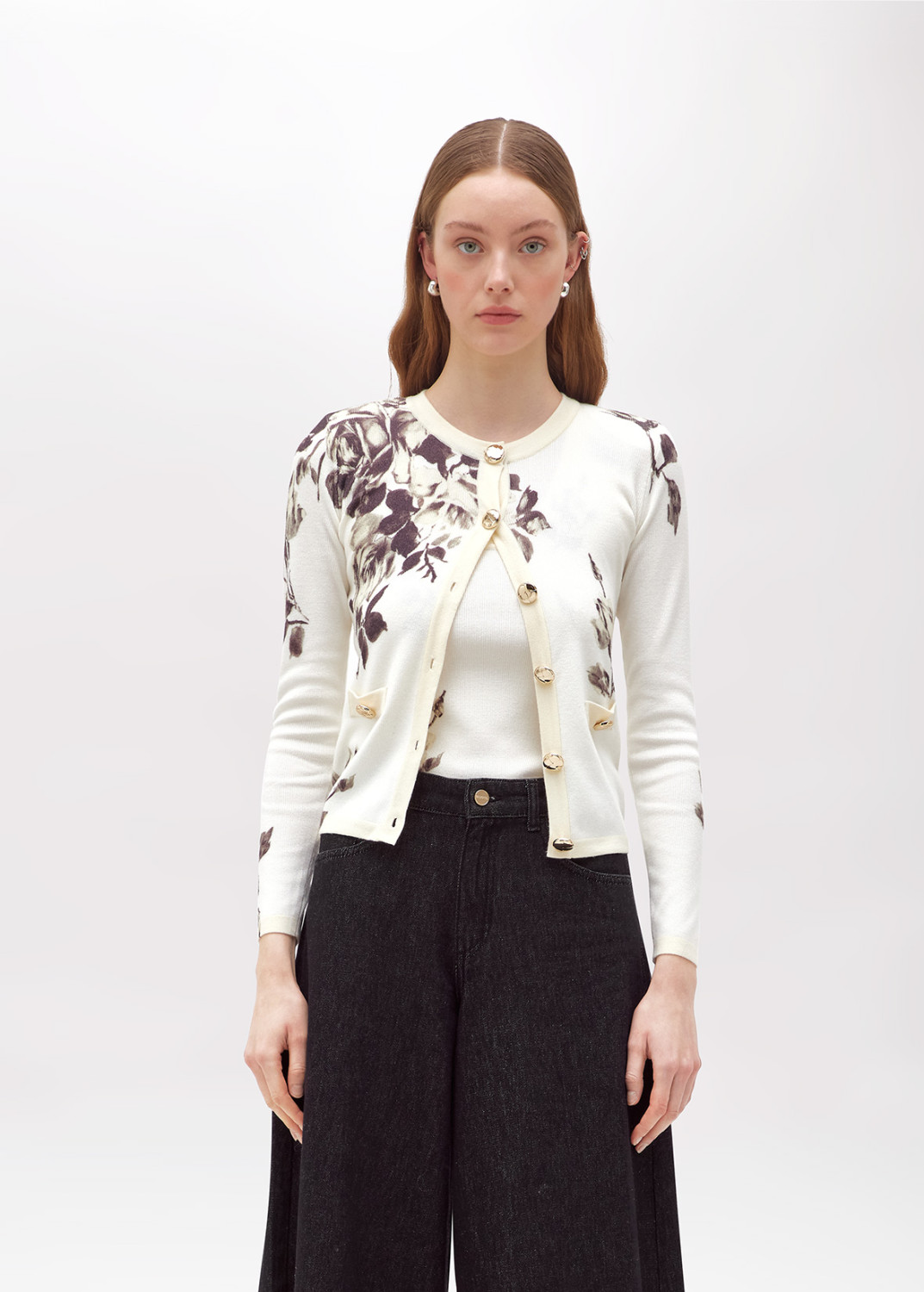 BLUGIRL: CARDIGAN AND FLOWER PRINT TOP