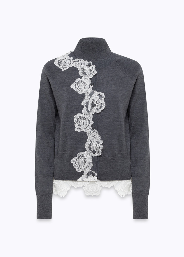 CARDIGAN E TOP LUPETTO IN LANA CON PIZZO