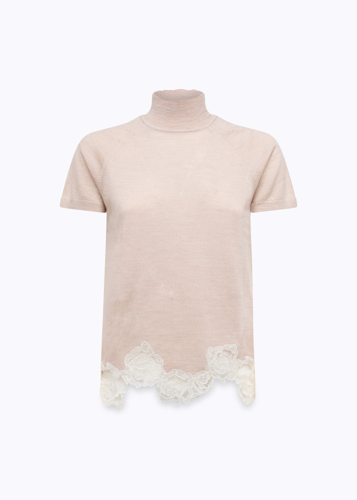 CARDIGAN E TOP LUPETTO IN LANA CON PIZZO