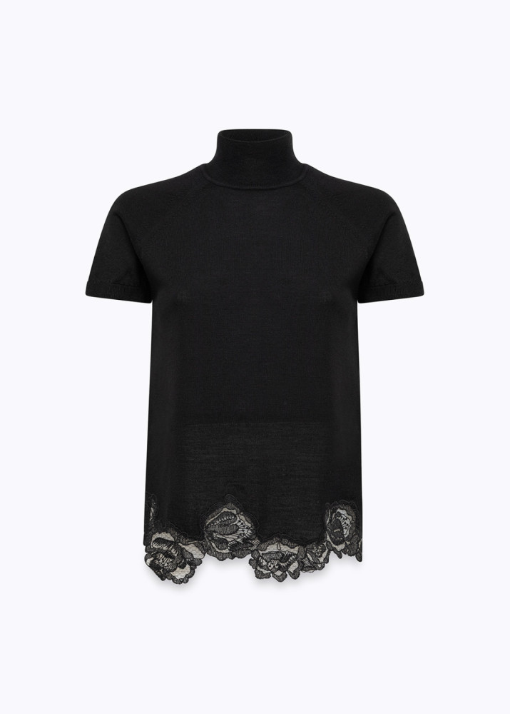 CARDIGAN E TOP LUPETTO IN LANA CON PIZZO