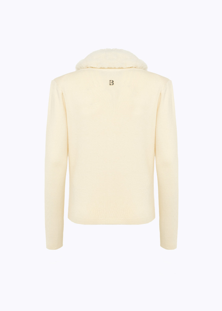 KNIT CARDIGAN WITH FAUX FUR COLLAR