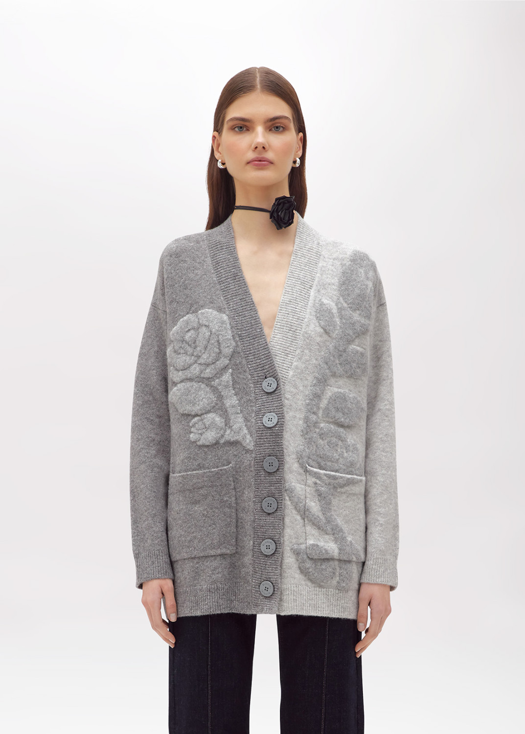 BLUGIRL: JACQUARD CARDIGAN WITH ROSE INTARSIA